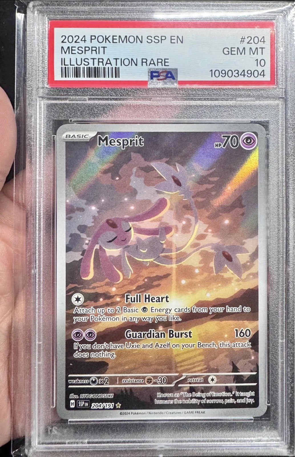 2024 POKEMON SSP EN-SURGING SPARKS ILLUSTRATION RARE #204 MESPRIT PSA 10