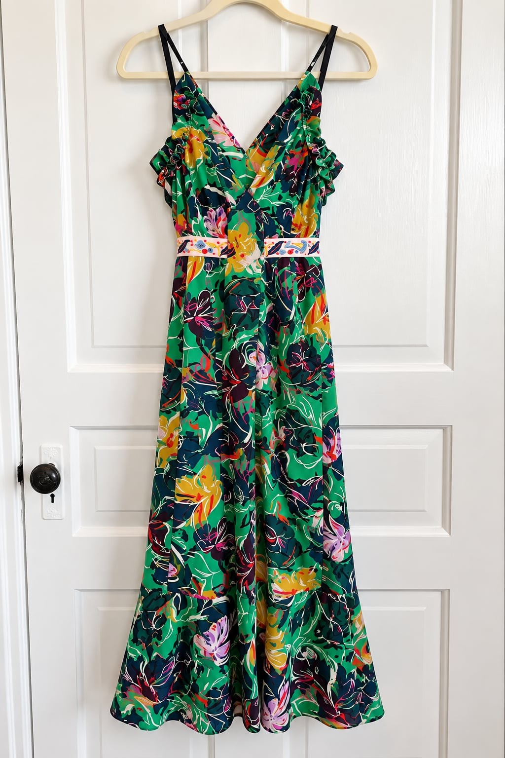 Saloni Green Floral Silk Ruched Midi Dress