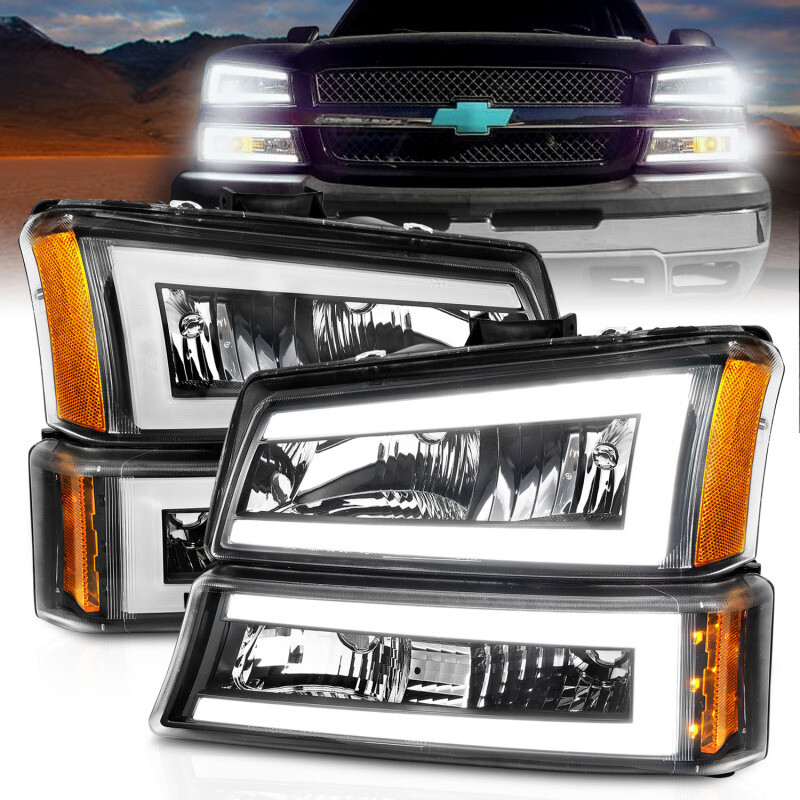 ANZO For 2003-2006 Chevrolet Silverado 1500 Crystal Headlights W/ Light Bar