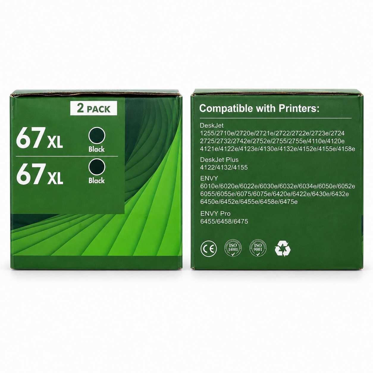 67XL Black Ink Cartridge 2-Pack Compatible with HP DeskJet ENVY Printers