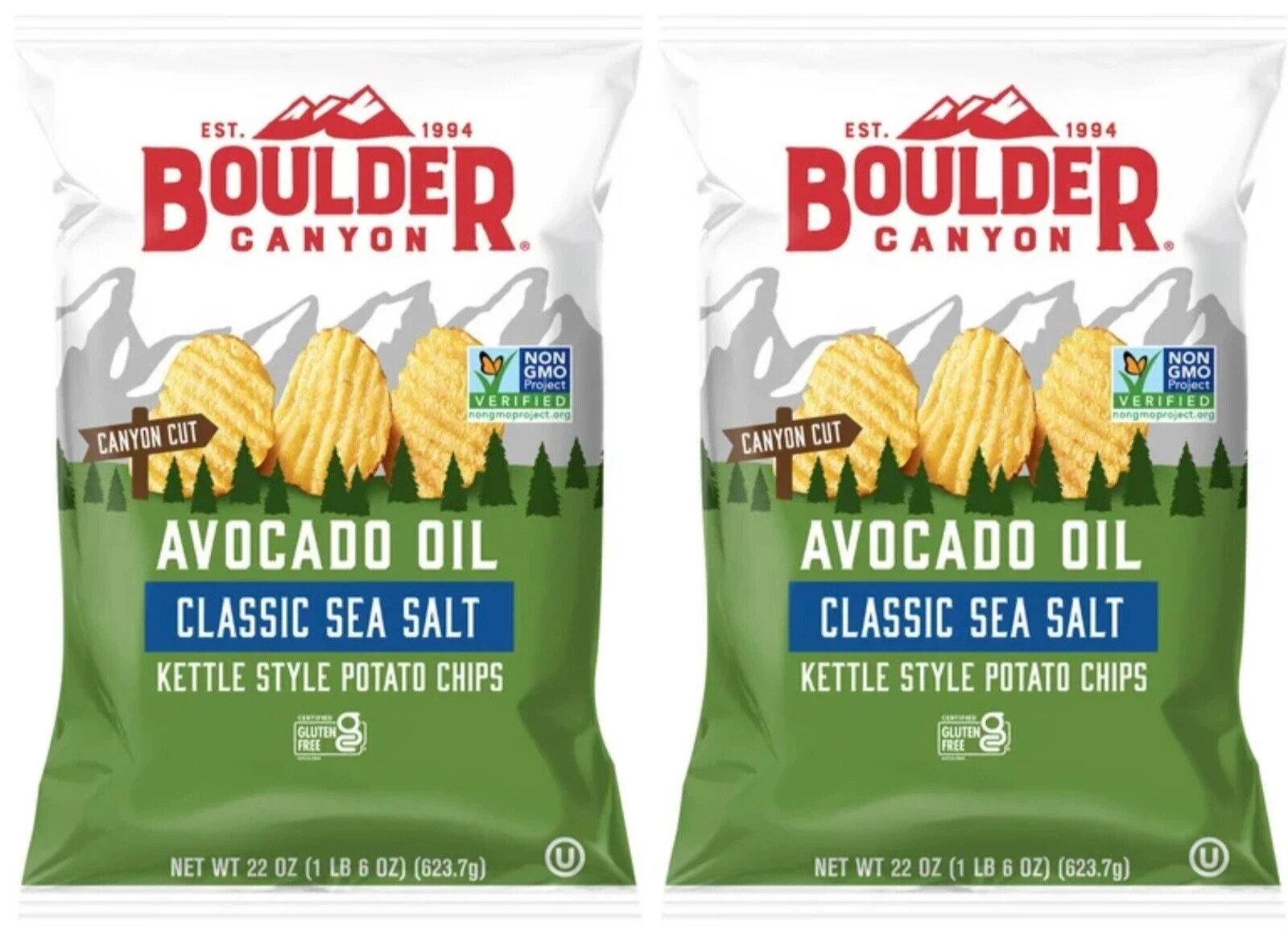 2 Packs Boulder Canyon Avocado Oil Classic Sea Salt Kettle Cooked Chip 18oz Each