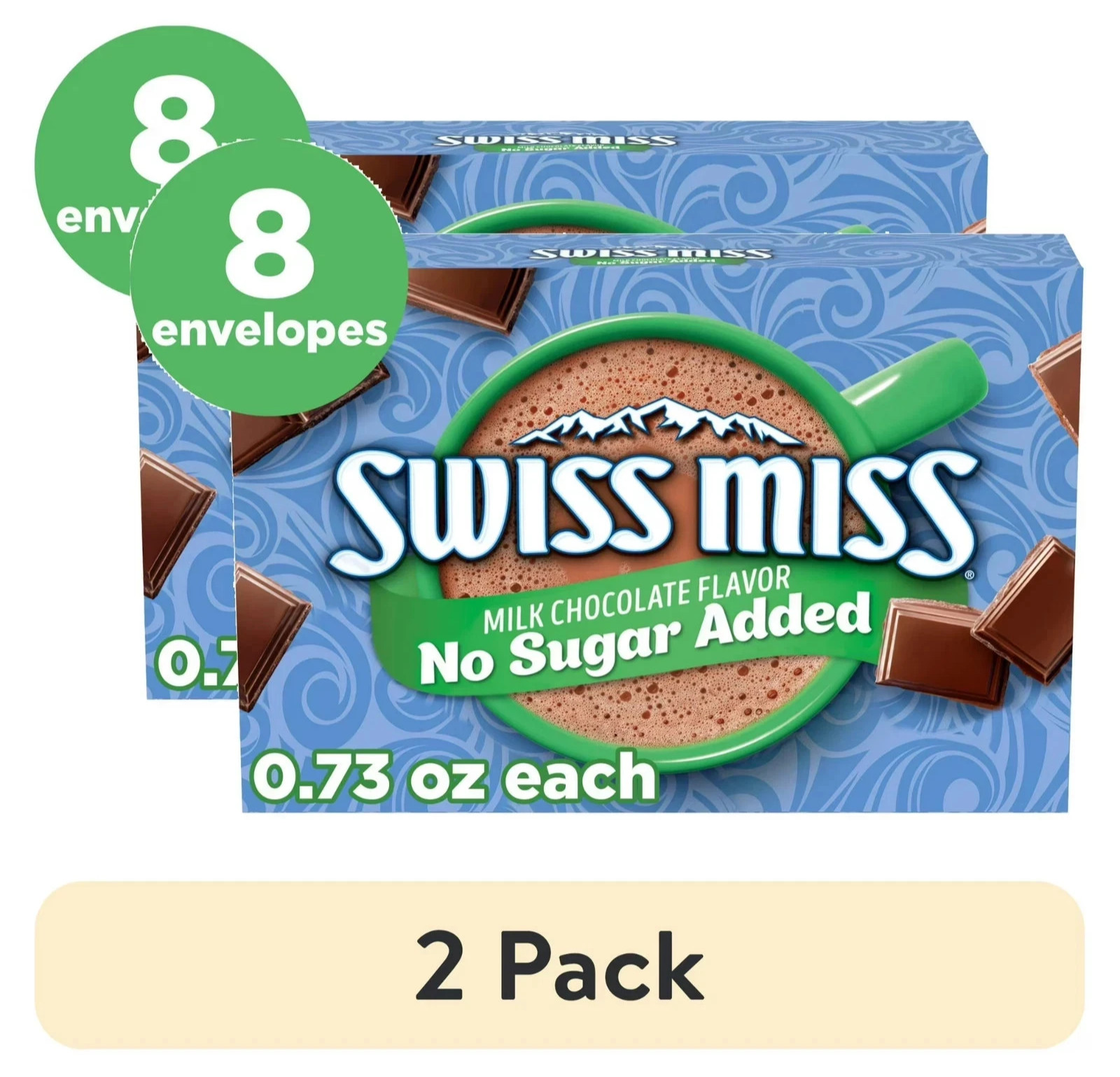 (2 pack) Swiss Miss No Sugar Added Milk Chocolate Flavored Hot Cocoa Mix, 0.73oz (2 pack) Swiss Miss No Sugar Added Milk Chocolate Flavored Hot Cocoa Mix, 0.73oz