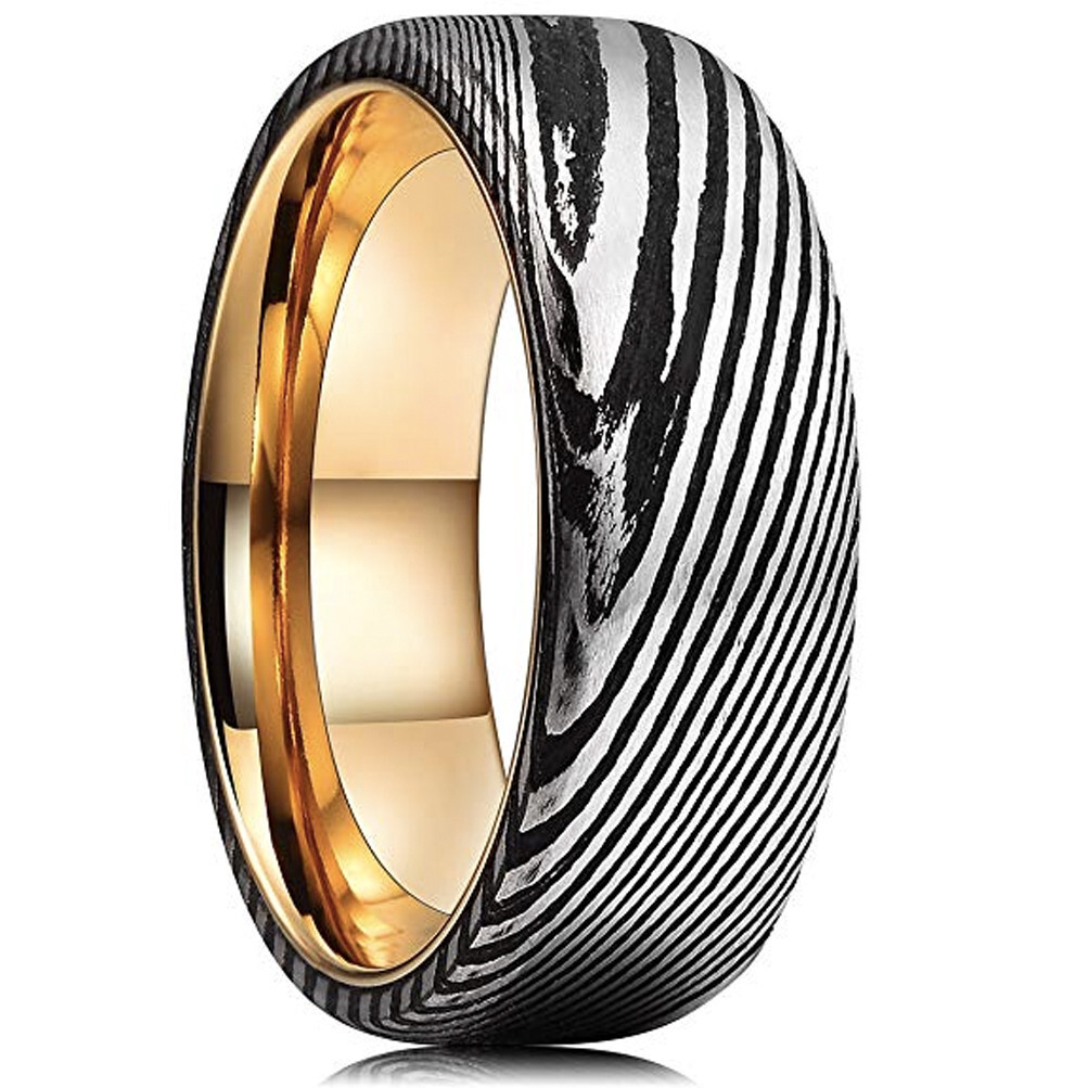Ebay Wedding Ring Men Women. 8mm Black Damascus Wedding Band w Rose Gold Inside