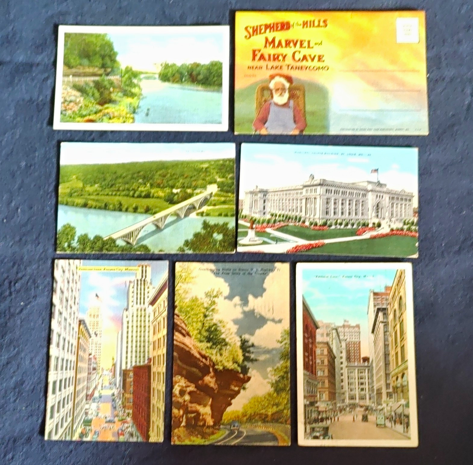 Lot of 6 Vintage Missouri Linen Postcards + 1 Souvenir Folder 1942 WWII Era OK