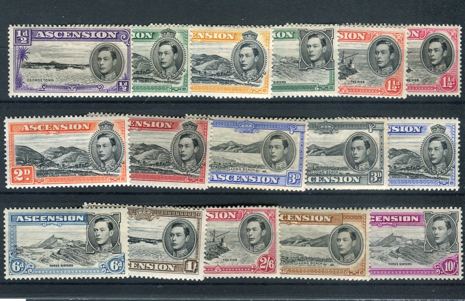 Ascension KGVI 1938-53 definitive issue of 16 SG38b/47b MH/MLH