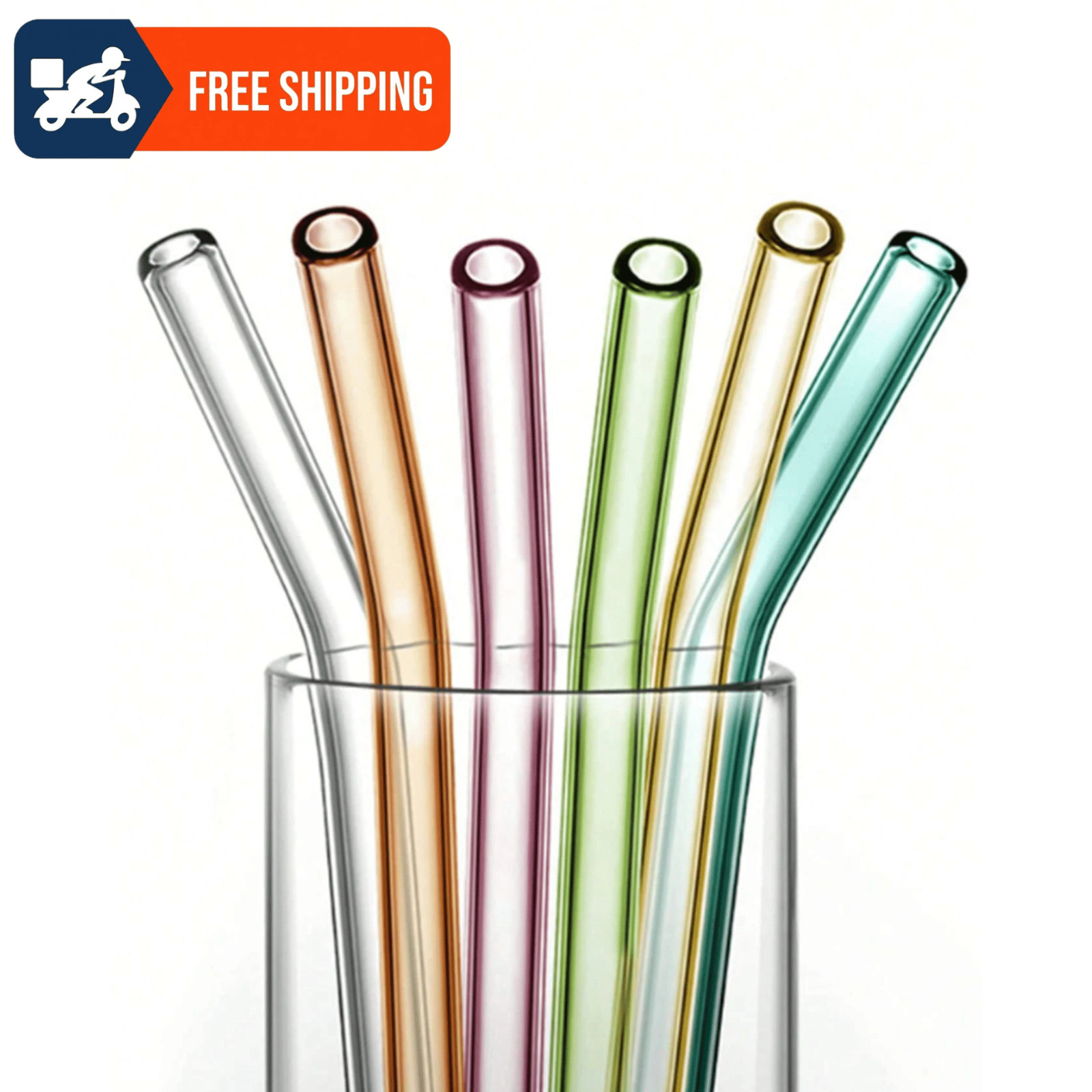 5Pcs Reusable Heat Resistant Glass Straws Curved Milk Tea Coffee Juice Drinking