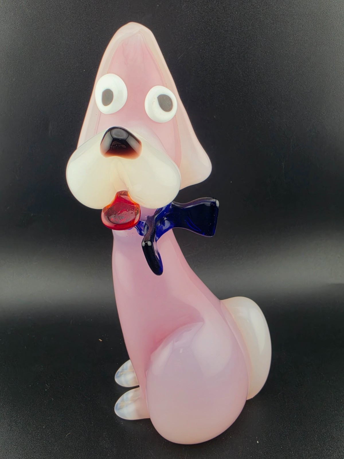 RARE Archimede Seguso Vintage Pink Alabastri Murano Art Glass Puppy Dog Figurine