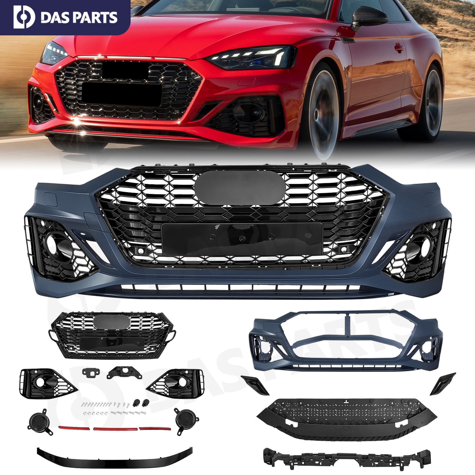 For 2020-2024 Audi A5 S5 B9.5 to RS5 Style Front Bumper Cover Grille Body Kit