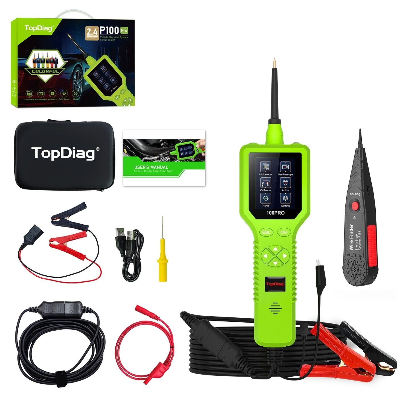 TopDiag P100 Pro Car Circuit Tester Power Probe Multimeter Oscilloscope Tool