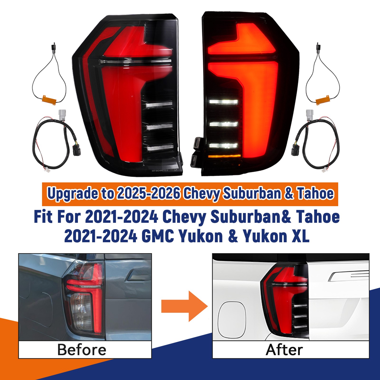 For 21-24 Upgrade to 25-26 Chevy Suburban Tahoe & GMC Yukon LED Tail Lights Pair
