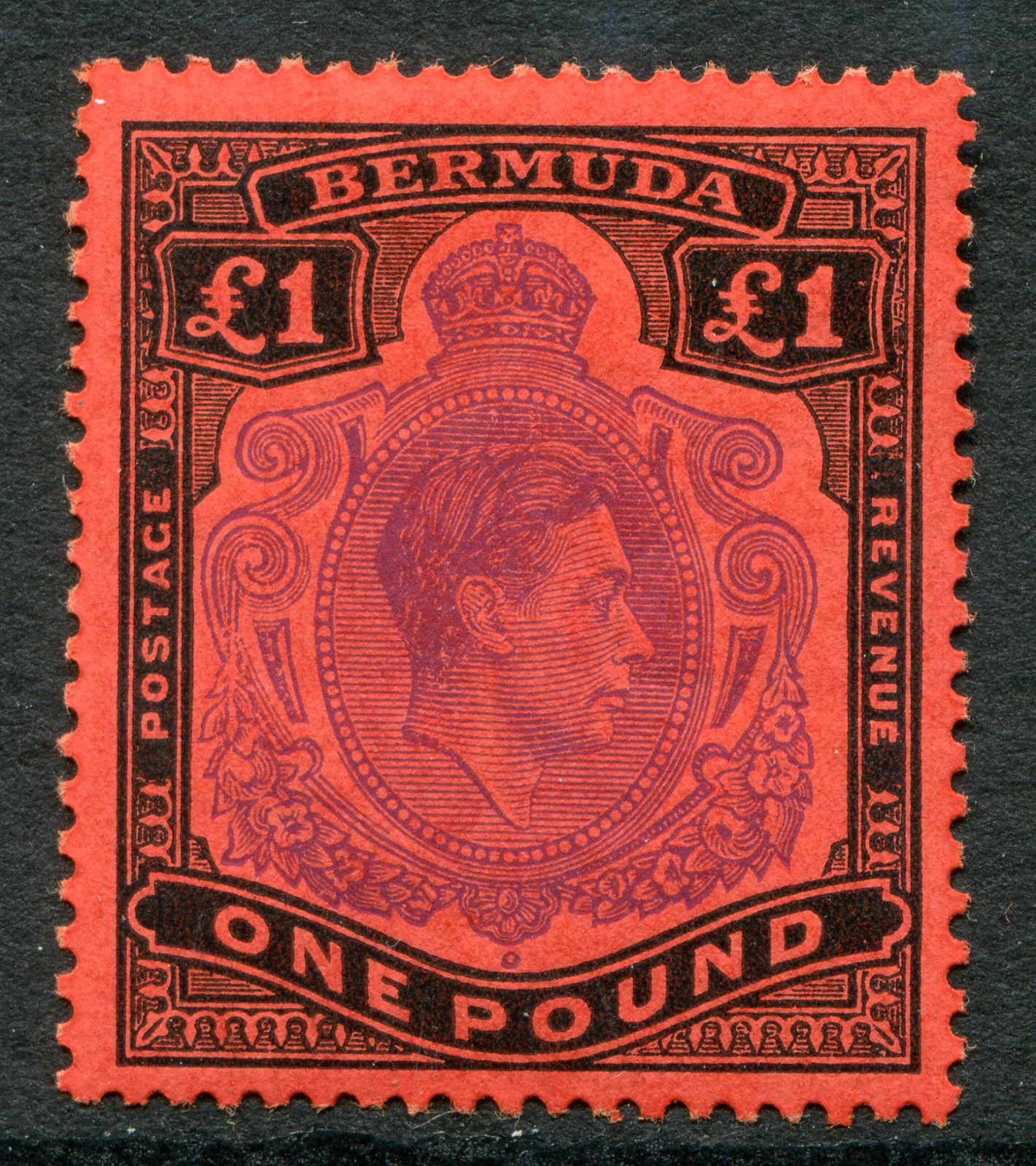 Bermuda 1938-53 perf. 13 £1 SG 121d hinged mint (cat. £50 as u/m) D bright shade