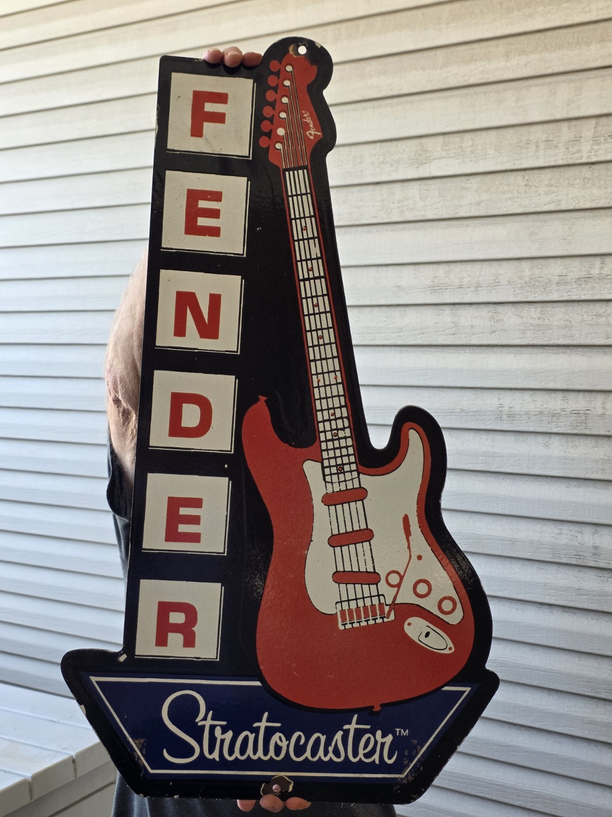 LARGE VINTAGE FENDER STRATOCASTER PORCELAIN SIGN 30 LARGE VINTAGE FENDER STRATOCASTER PORCELAIN SIGN 30