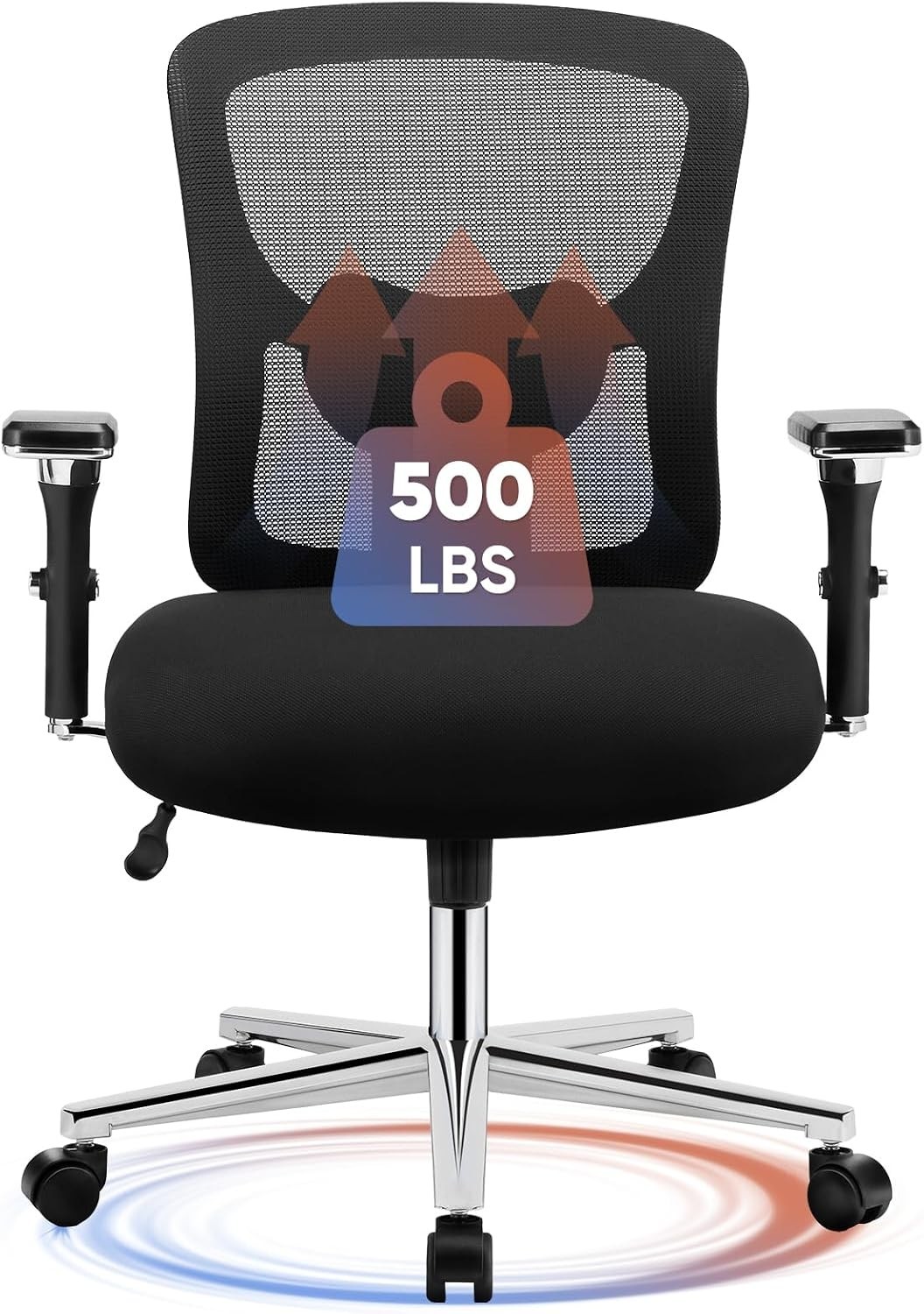Big and Tall Office Desk Chair, 500lbs Heavy Duty Mesh Chair Ergonomic 4D, Black