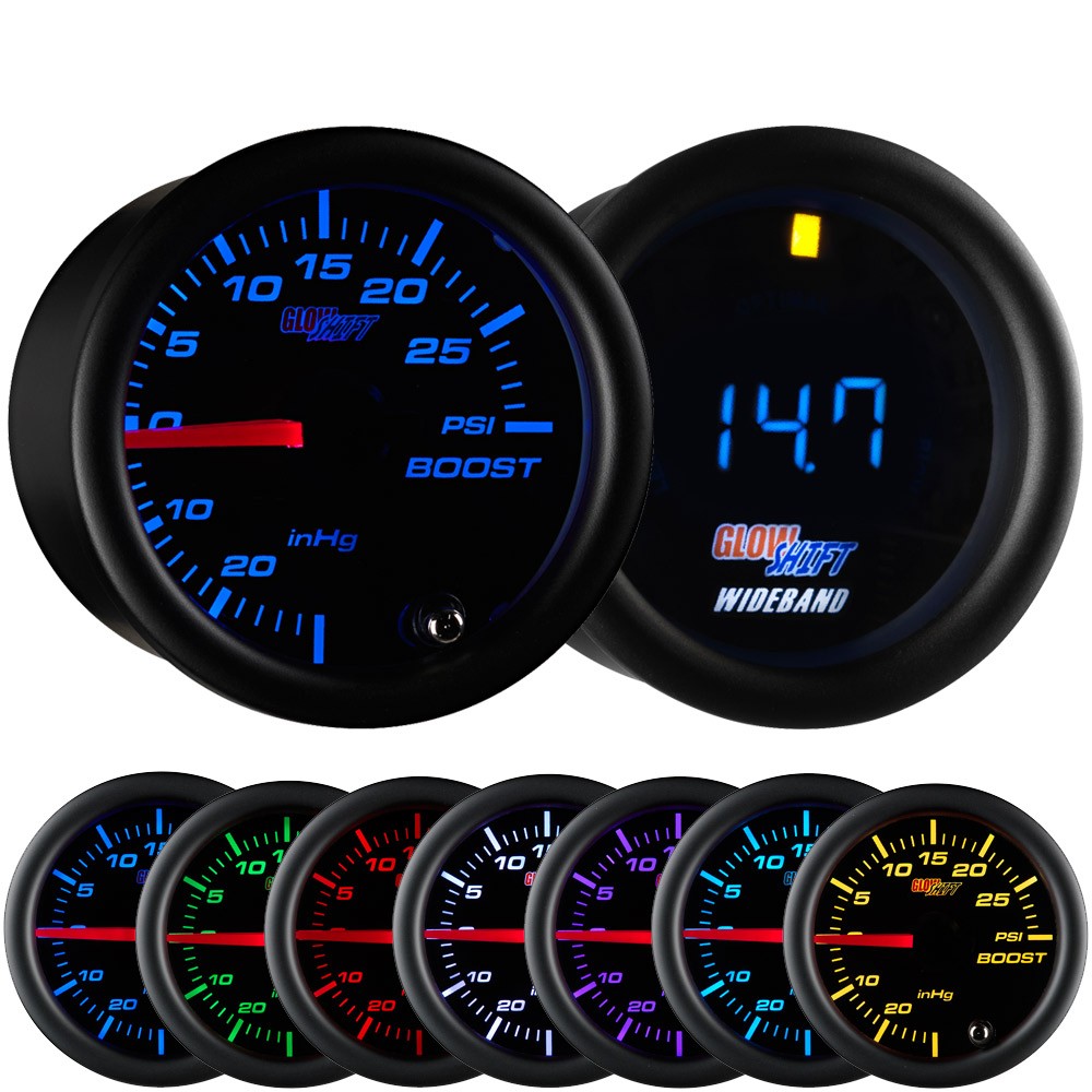 GlowShift 30 PSI Turbo Boost & Digital Wideband AFR Gauge Set, Black 7 Color