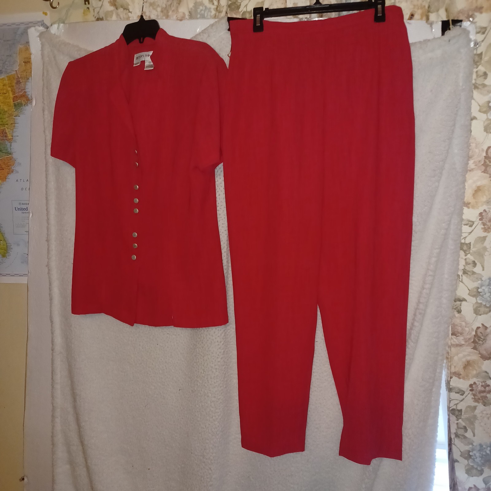 Vintage Betsy’s Things 2-Piece Suit Set Size 12 Blouse Top Dress Pants Red (26L)