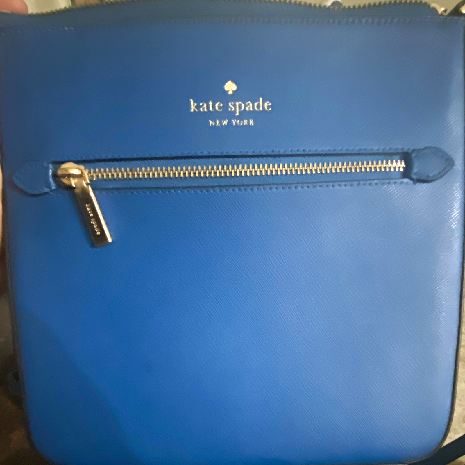 Kate Spade New York Blue Zip Crossbody Bag Adjustable Strap Pockets Gold Kate Spade New York Blue Zip Crossbody Bag Adjustable Strap Pockets Gold
