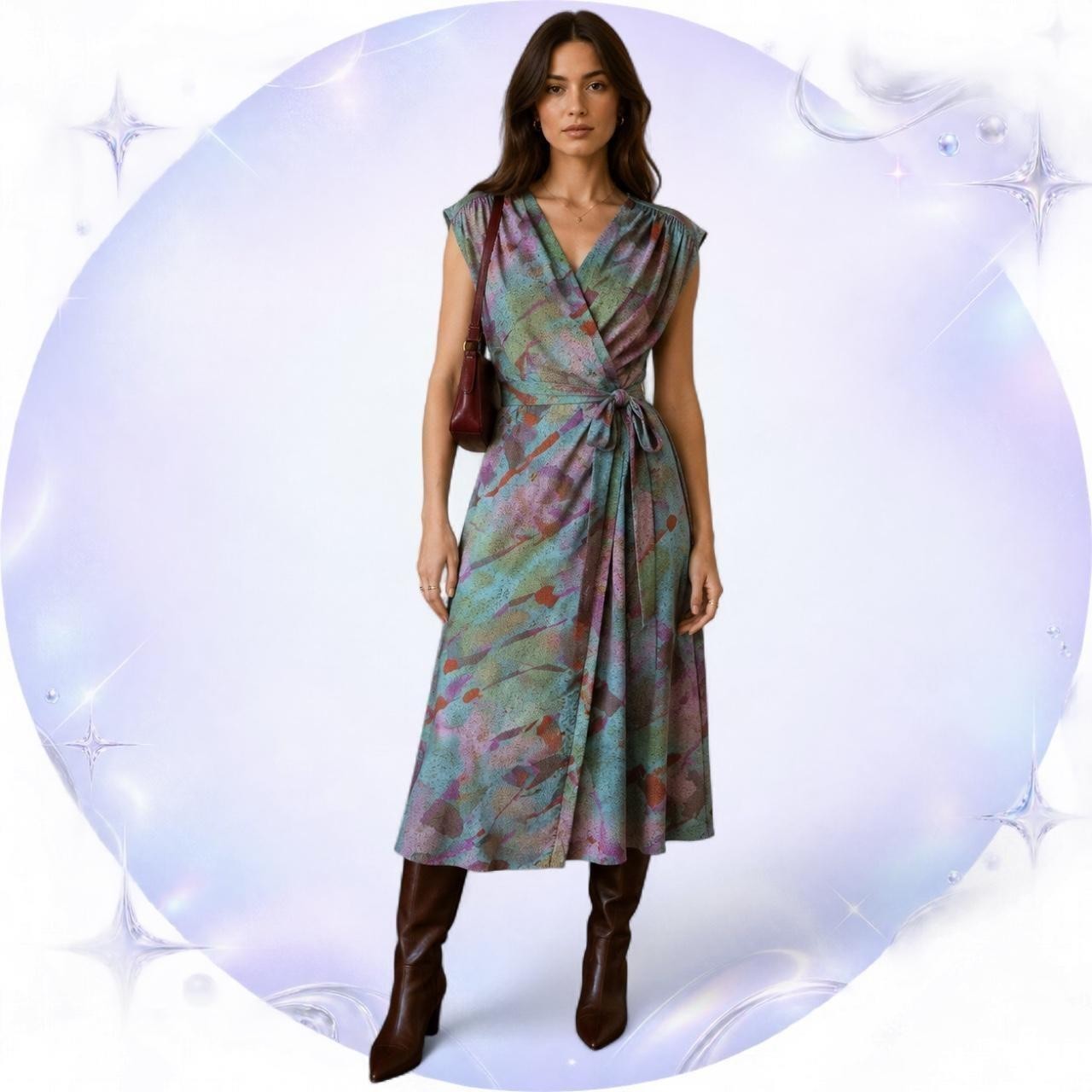 Vintage Winchester London Abstract Wrap Midi Dress Size 38