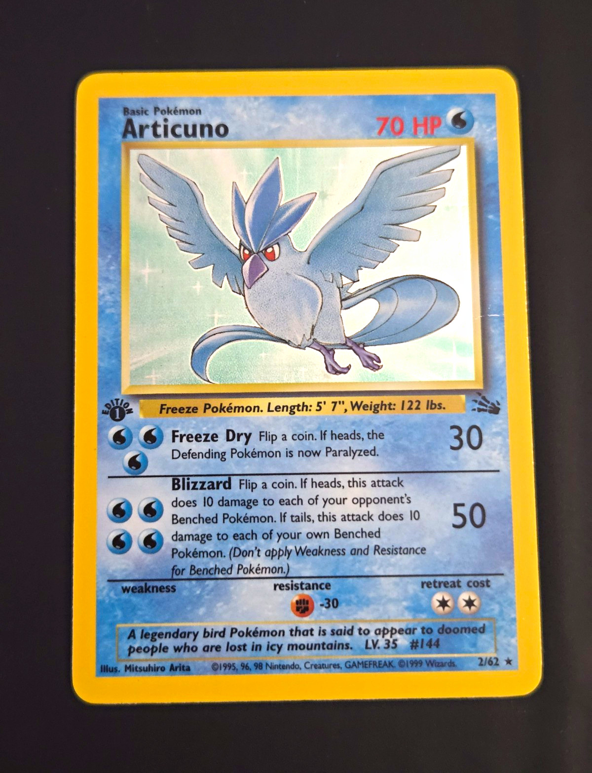 Wizards of the Coast Pokemon TCG Articuno 2/62 Fossil Holo Rare English 70 HP Wizards of the Coast Pokemon TCG Articuno 2/62 Fossil Holo Rare English 70 HP
