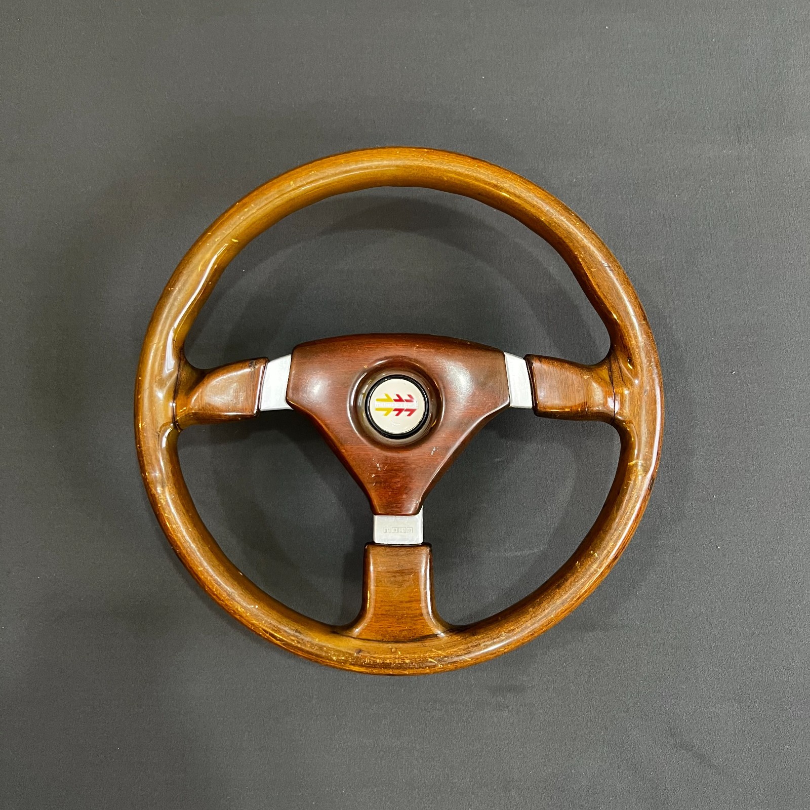 Vintage MOMO Veloce Wood 3-Spoke Steering Wheel 05-92 Momo Corse Horn Button