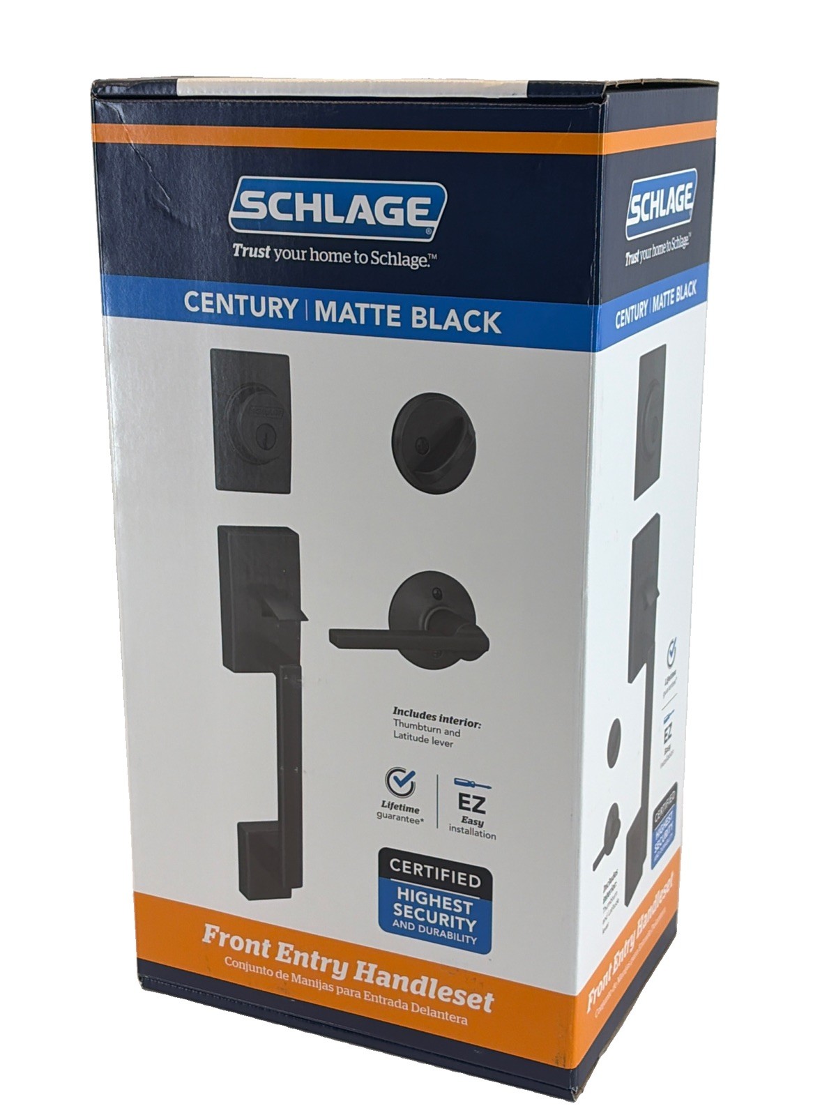 Schlage Century Front Handleset w/ Latitude Lever Matte Black F60 CEN 622 LAT Schlage Century Front Handleset w/ Latitude Lever Matte Black F60 CEN 622 LAT