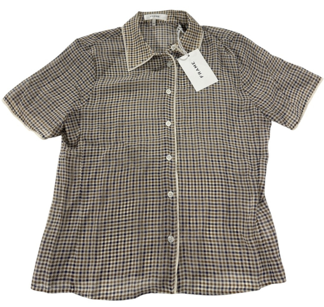 FRAME Womens Houndstooth Silk Button Up Shirt Check Blouse Size Small P
