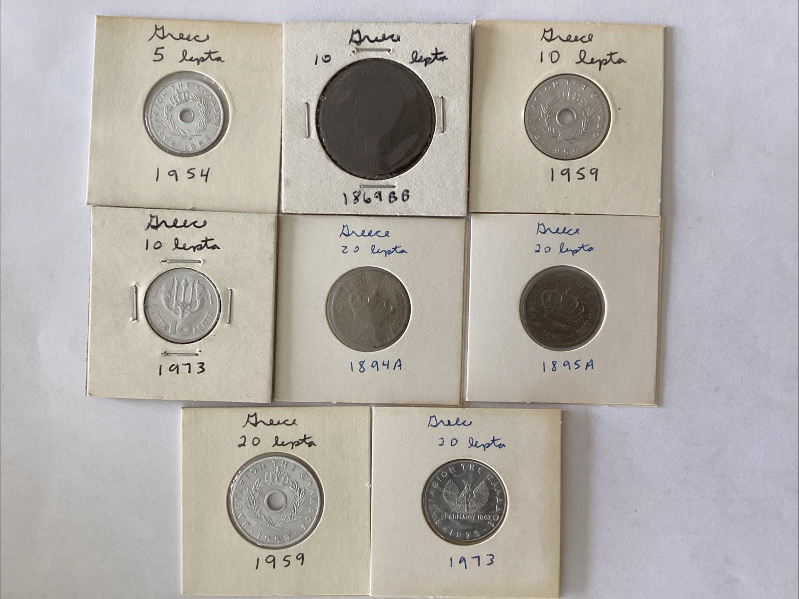 Greece 1869- 1973 5 Lepta (1) 10 Lepta (3) 20 Lepta (4) 50 Lepta (2) 10 Coins Greece 1869- 1973 5 Lepta (1) 10 Lepta (3) 20 Lepta (4) 50 Lepta (2) 10 Coins