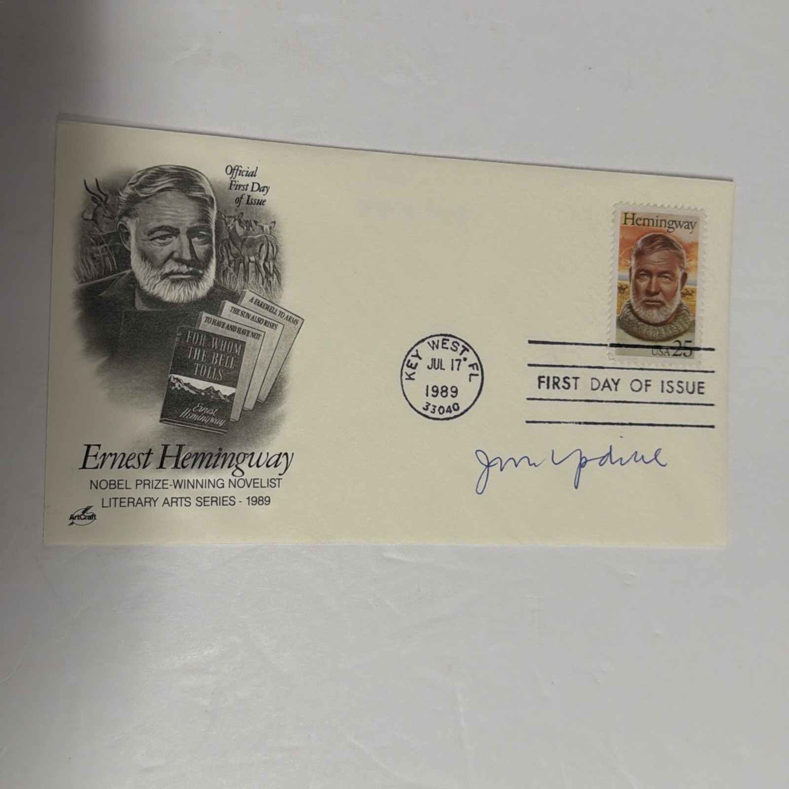 John Updike SIGNED Author Ernest Hemingway First Day Cover FDC 1989 Key West Fl