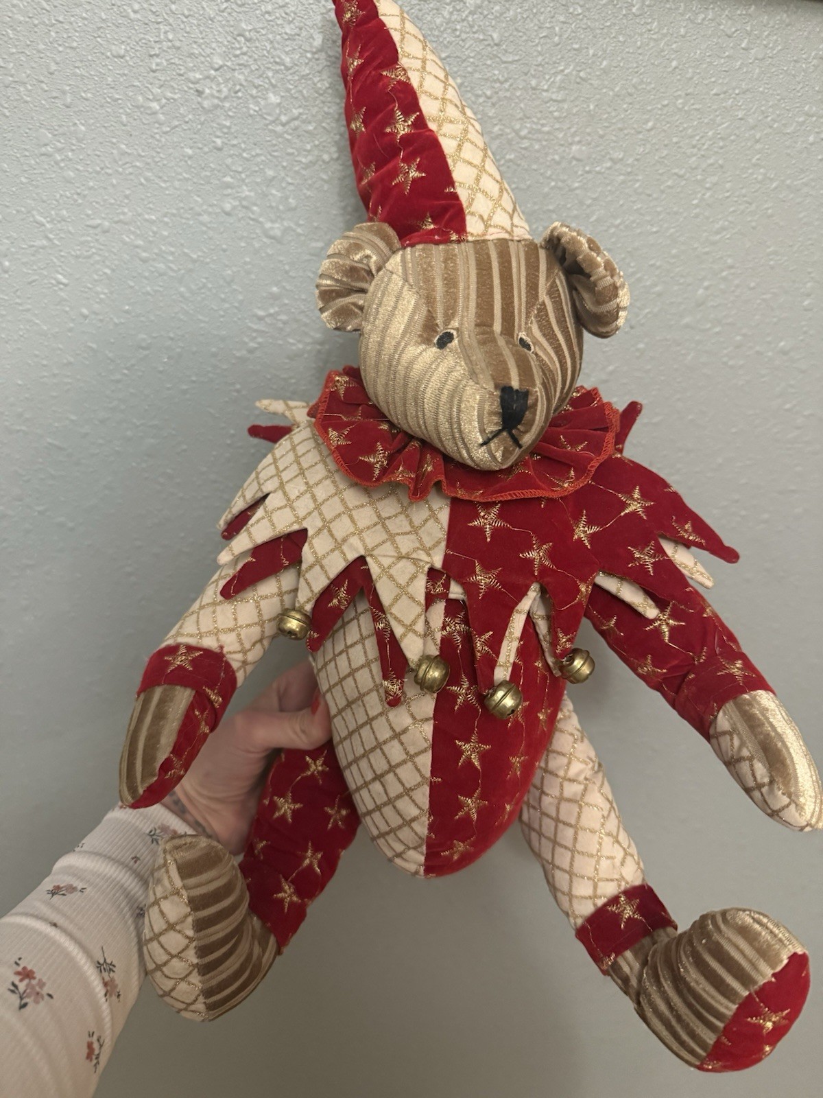Mark Roberts Jester Bear- Red And Gold Harlequin Plush Holiday W/tags 