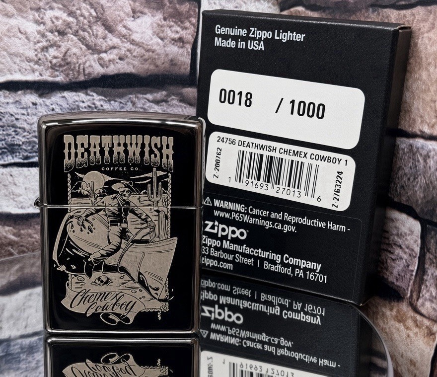 Zippo Death Wish Coffee Chemex Cowboy Limited Edition Only 1000 Made New In Box Zippo Death Wish Coffee Chemex Cowboy Limited Edition Only 1000 Made New In Box