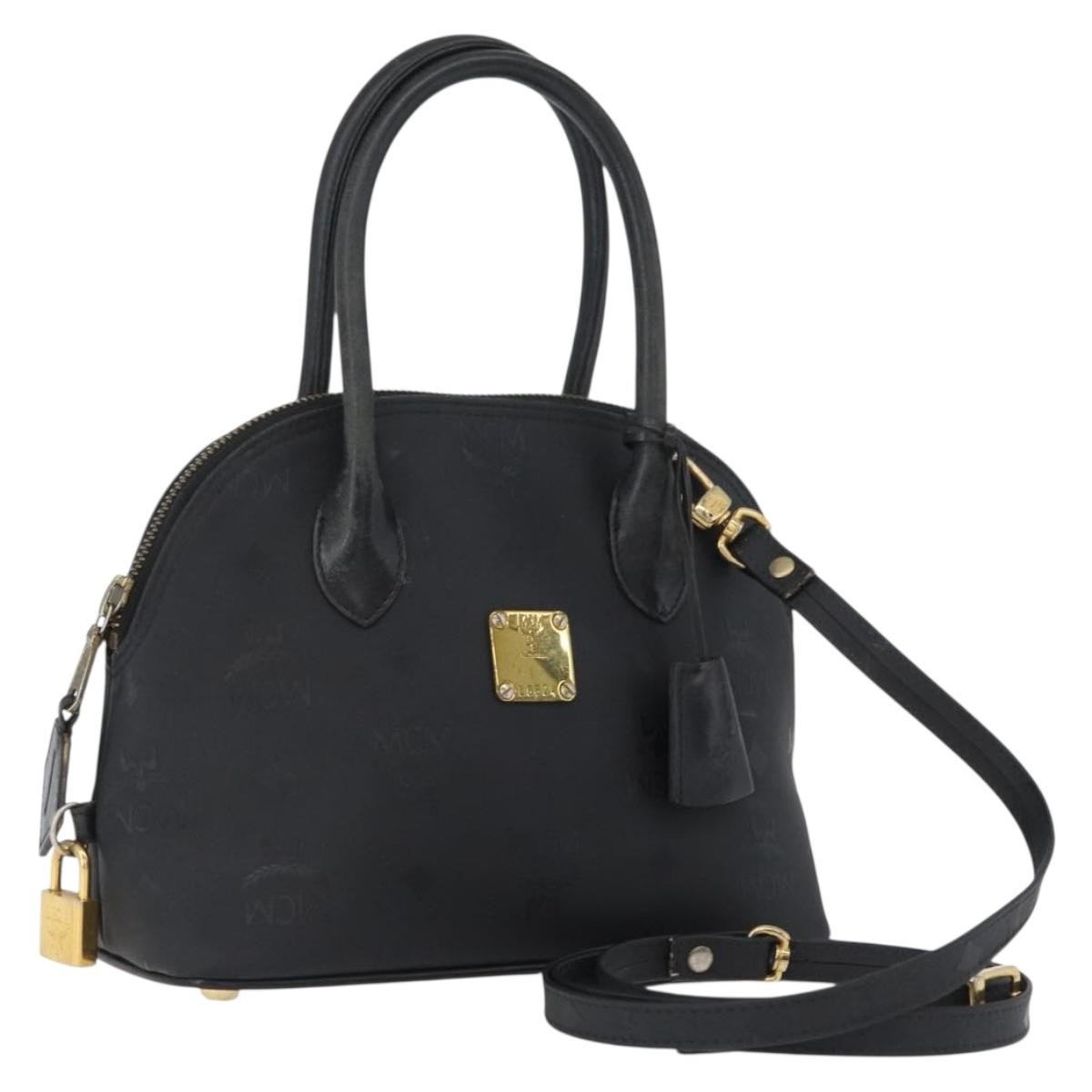MCM Logogram Vicetos Hand Bag PVC 2way Black Gold Auth gh1799