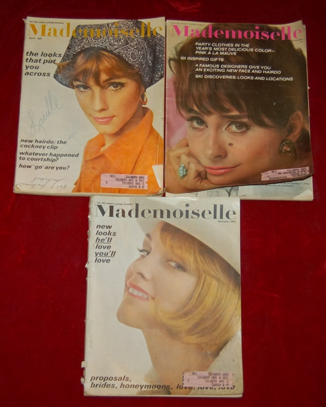 VINTAGE Magazines MADEMOISELLE Lot of 3 1961-63 Wonderful Fashion Illustrations