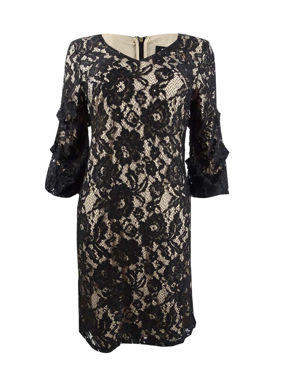 DKNY Women's Ruched-Sleeve Lace Sheath Dress