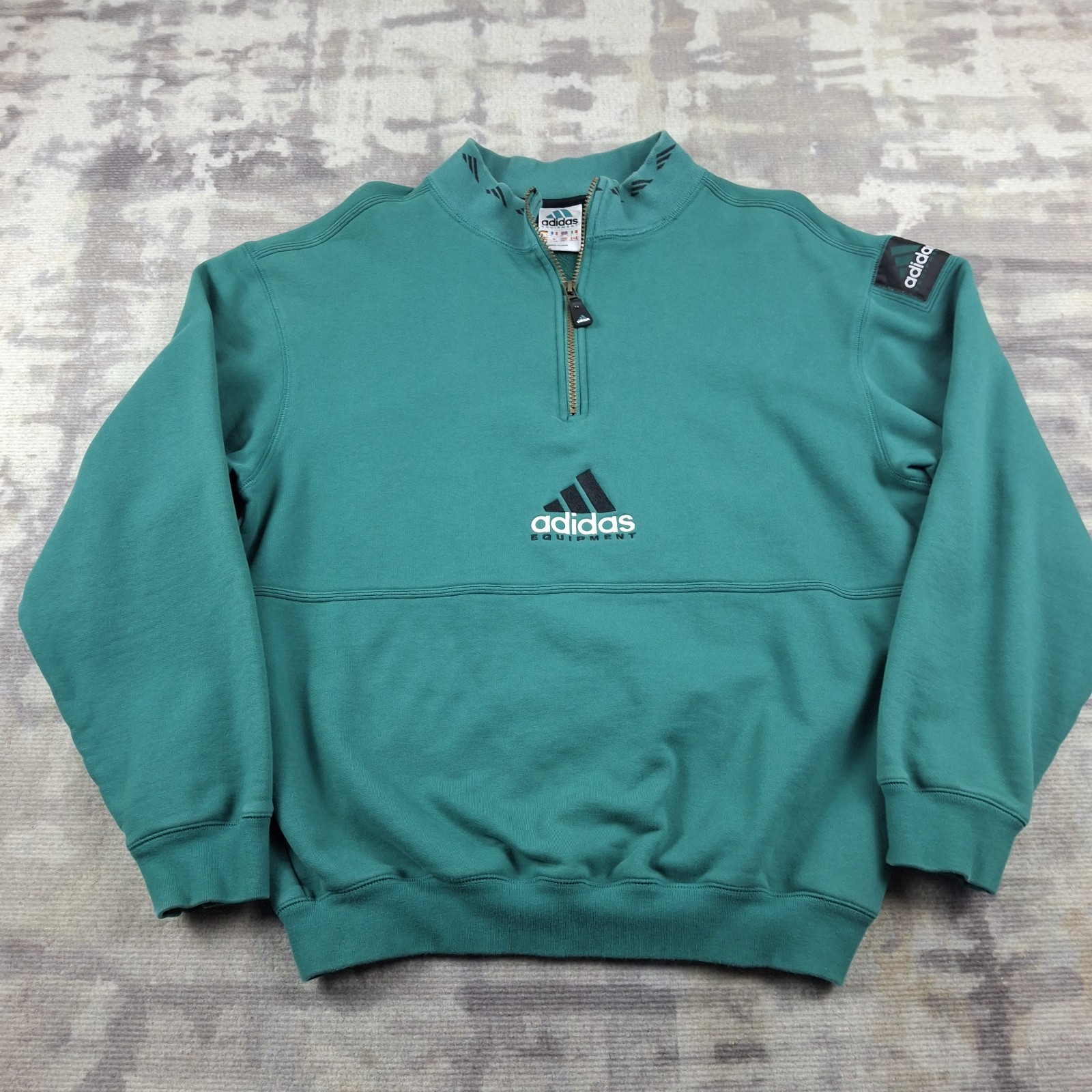 Vintage 90s Adidas Equipment EQT 1/4 Zip Sweatshirt Green Mock Neck Logo Large