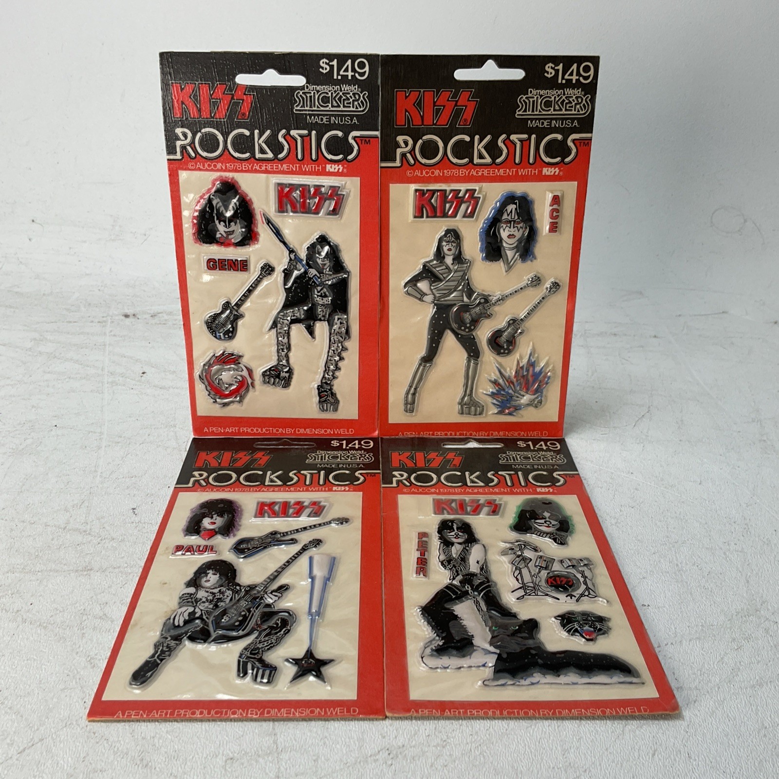 Vintage 1978 KISS Rockstics Puffy Sticker Set  Complete Sealed 4‑Pack RARE