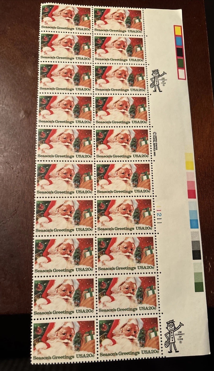 VTG 1963 USA Season’s Greetings Christmas Santa Claus 20c Stamp Sheet 20 Total