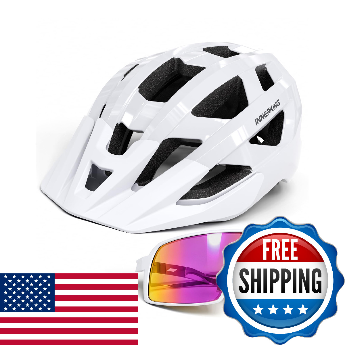 Innerking Adult Bike Helmet And Cycling Sunglasses Set 21.7-23.2Inch Mountain
