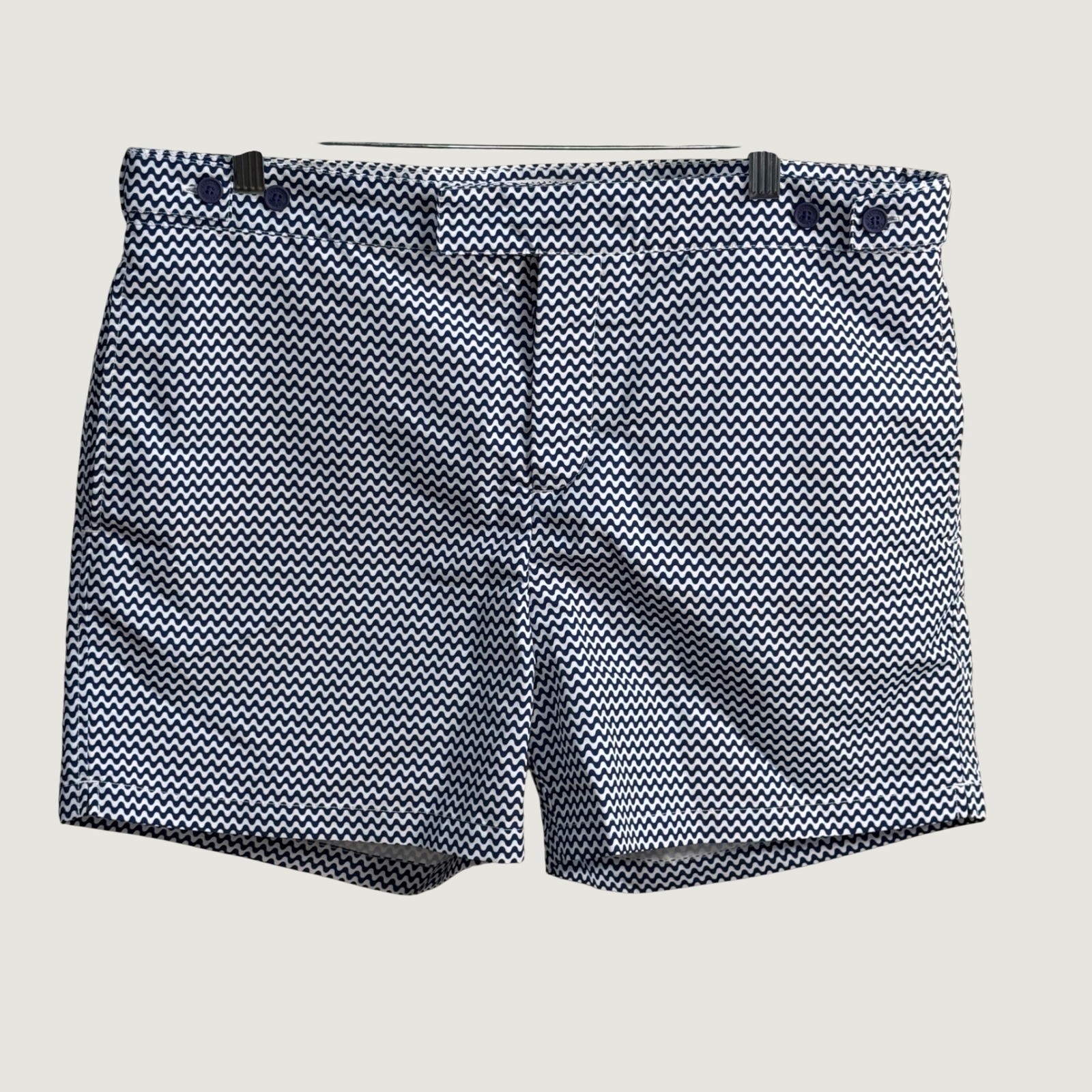 Frescobol Carioca Wave Print Swim Shorts Navy White Size 34 Coastal Preppy