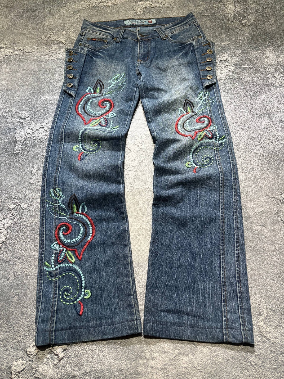 VTG Diesel Jeans Women Sz 29 Made in Italy Embroidered Floral Bootcut Y2K Denim