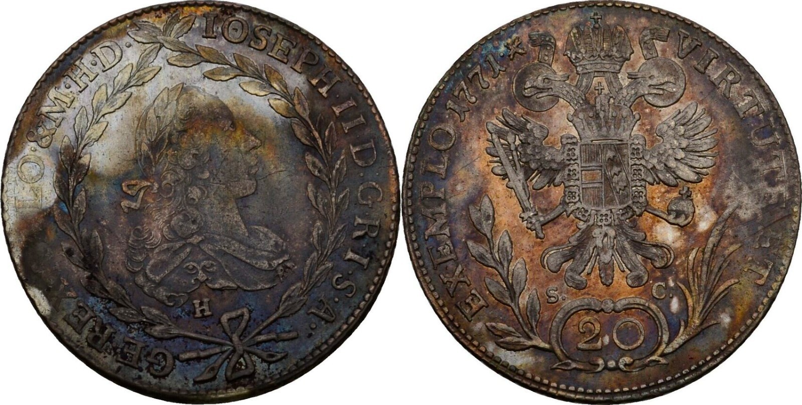 RDR Burgau Günzburg 20 Kreuzer 1771 Joseph II., 6.5 g Original Coin #VK507