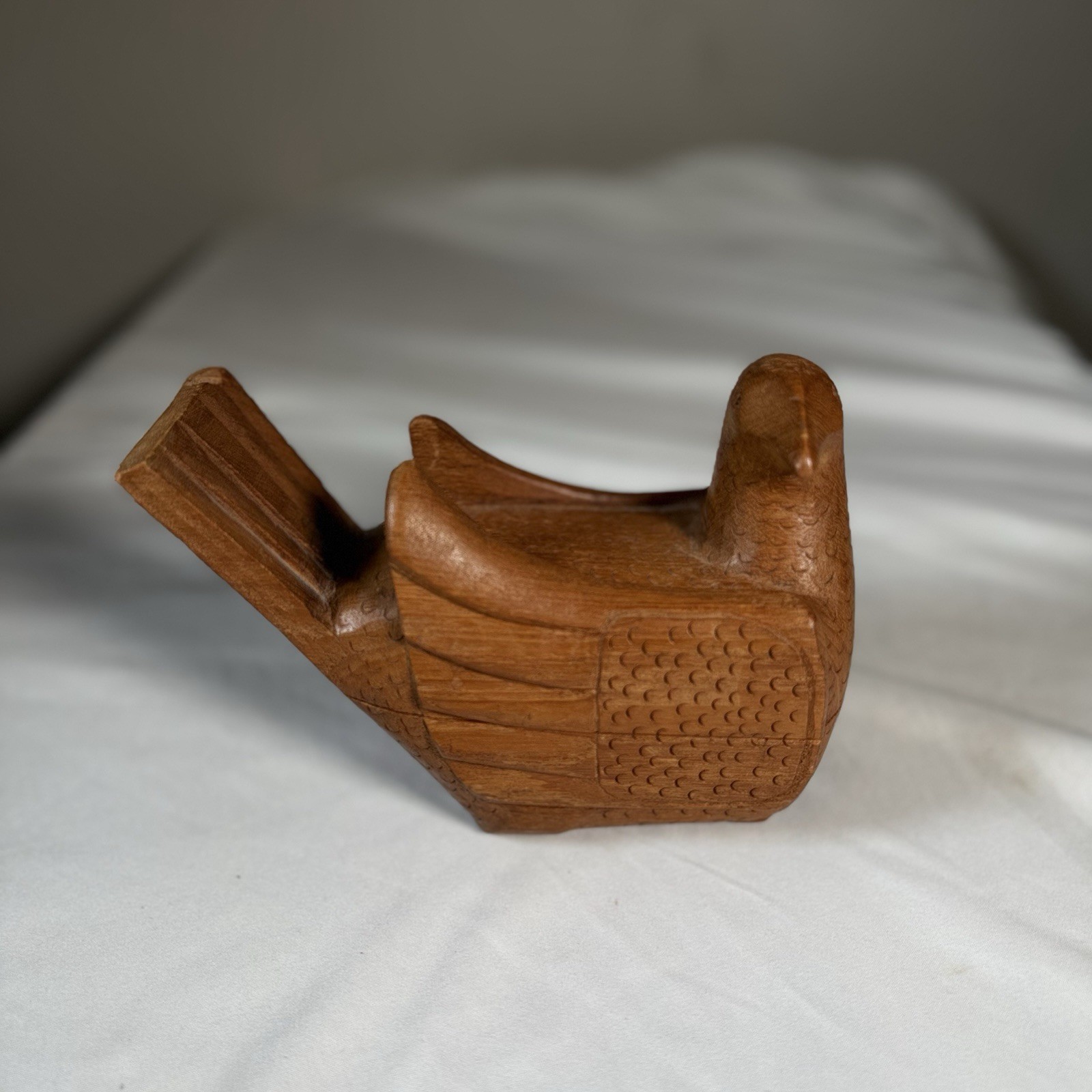 Vintage Hand Carved Teak Wood Bird Figurine Thailand Trinket Dish 6