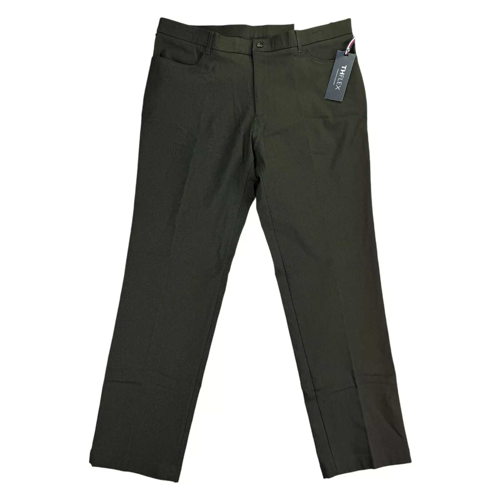 Tommy Hilfiger Mens TH Flex Finn Modern Fit Twill Pants Olive Green 36x30 Tommy Hilfiger Mens TH Flex Finn Modern Fit Twill Pants Olive Green 36x30
