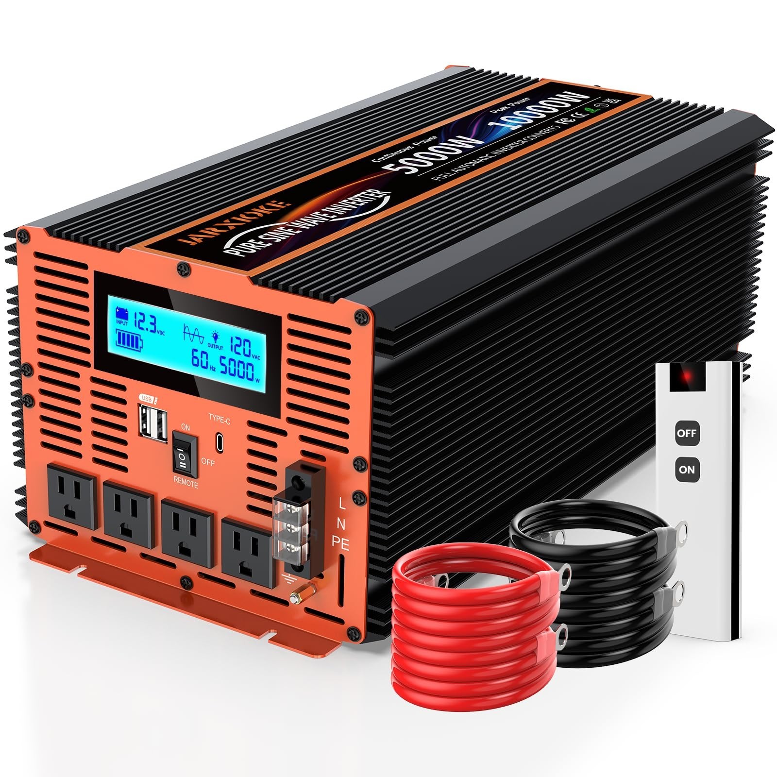 5000 Watt Pure Sine Wave Power Inverter 12V DC to 110V 120V Converter for