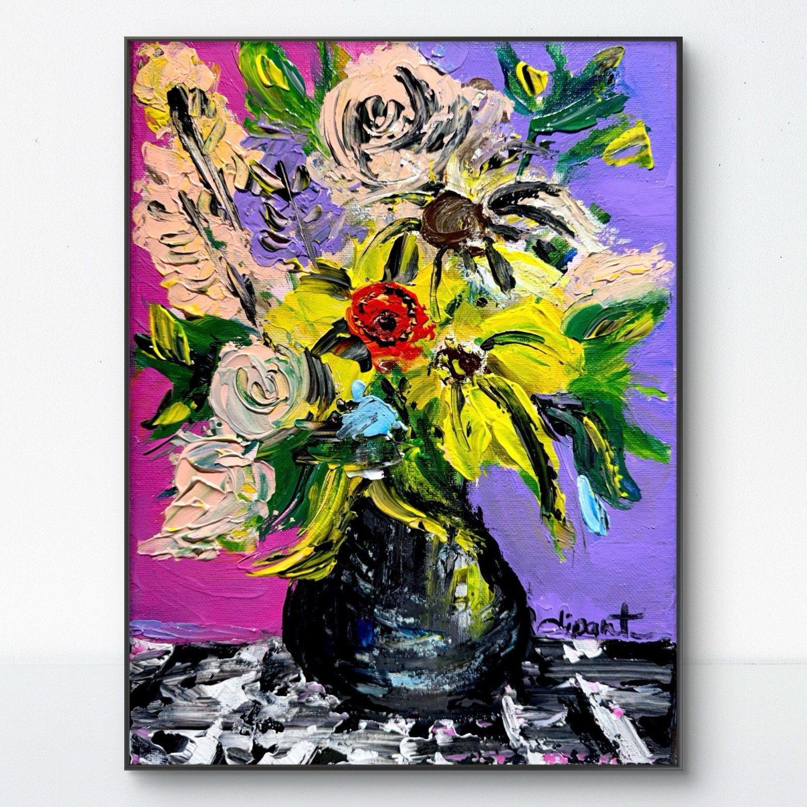 Floral Vase 9x12 Original Fine Art Collectible Home Decor Expressionist Canvas