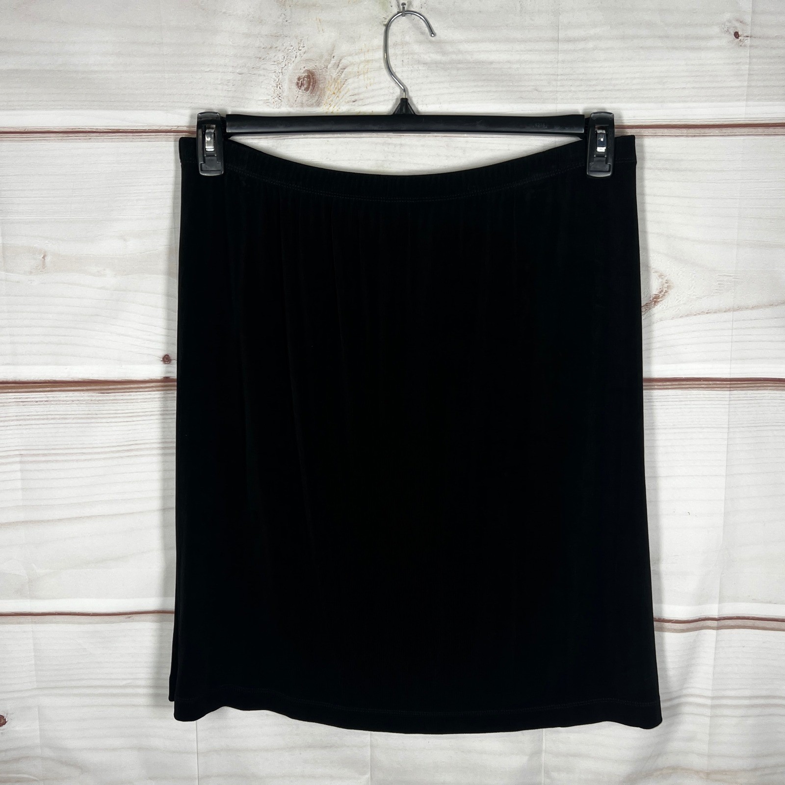 Chicos Travelers Pencil Skirt Womens Size 3 XL Black Solid Elastic Waist Pull On