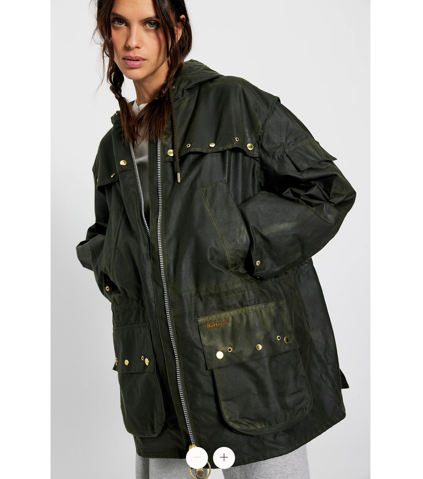 Barbour Aberford Hooded Wax Jacket w/ Popper Details MSRP$680 British CHIC