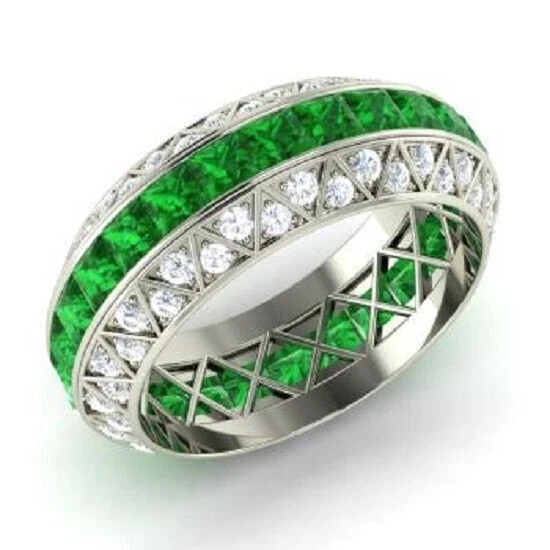 2.70 Ct Natural Emerald Diamond Engagement Eternity Band 14K Real White Gold 2.70 Ct Natural Emerald Diamond Engagement Eternity Band 14K Real White Gold