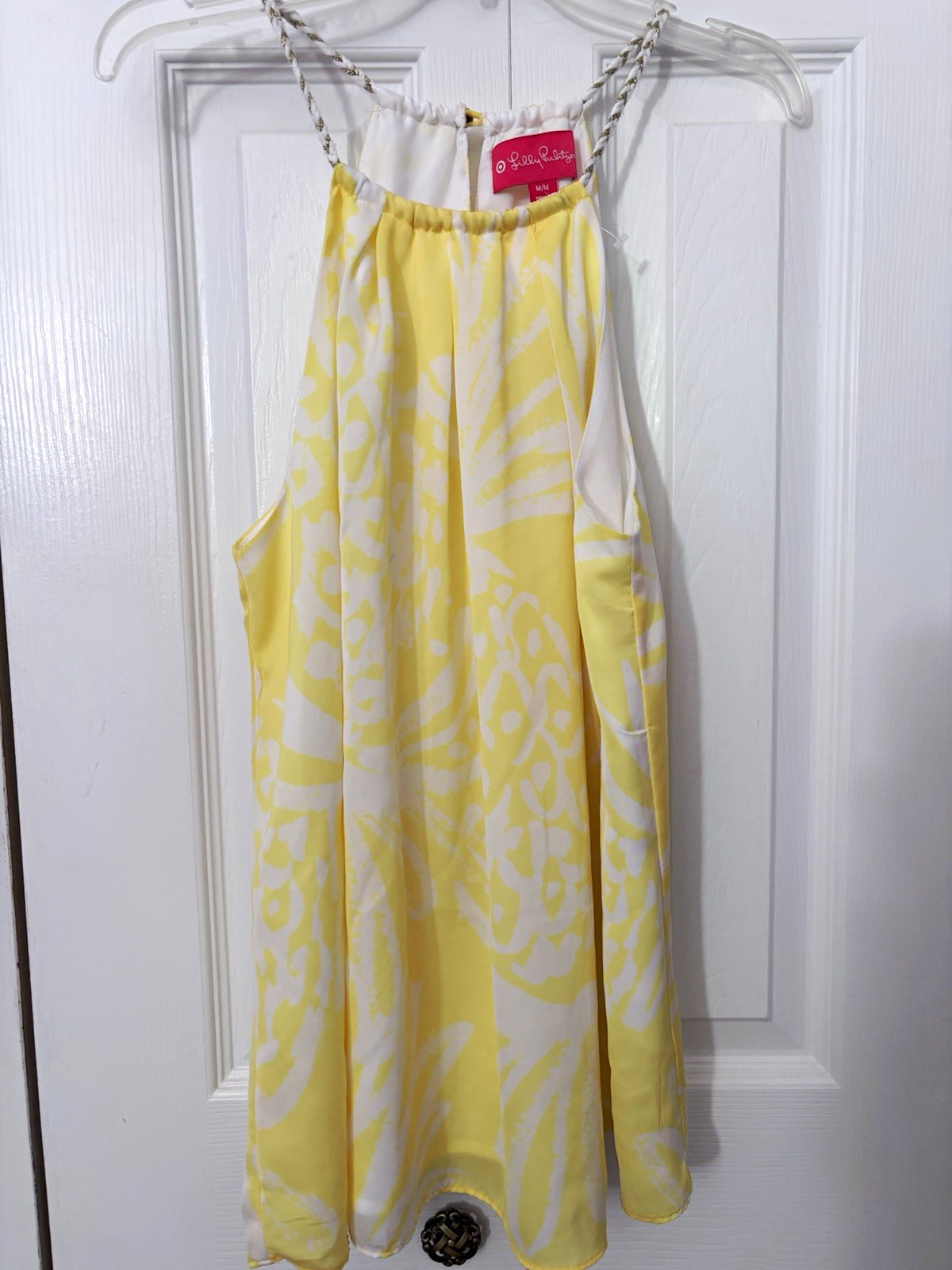 Lilly Pulitzer Yellow/White Pineapple Halter Sleeveless Chiffon Top M