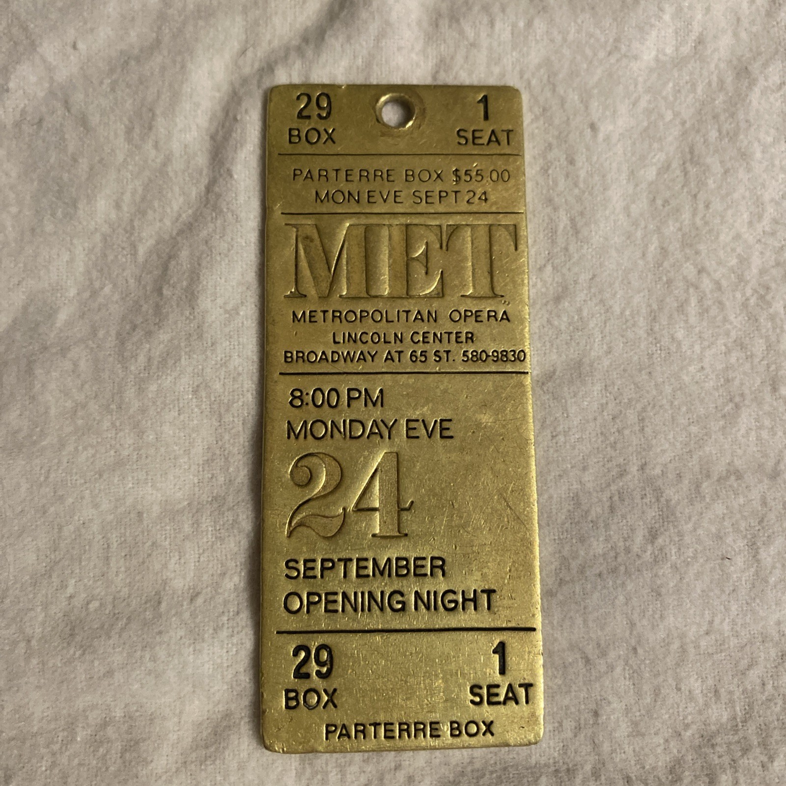 Metropolitan Opera House Opening Brass Ticket Fob September 24, 1950\'s? Vintage