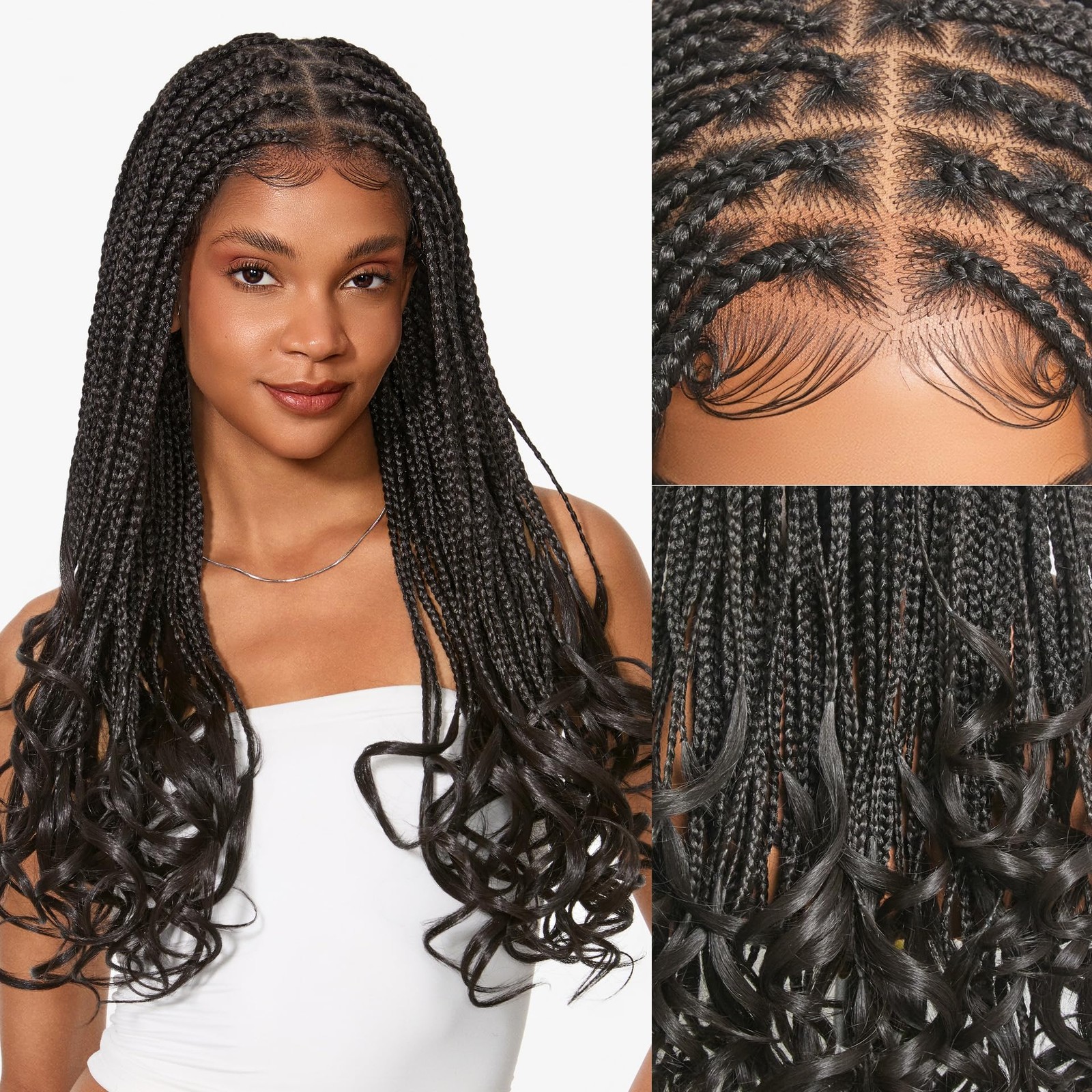 Frodio Braided Wig Veralux Fiber Full Lace 24 Inch Braided Wigs Curly Ends For