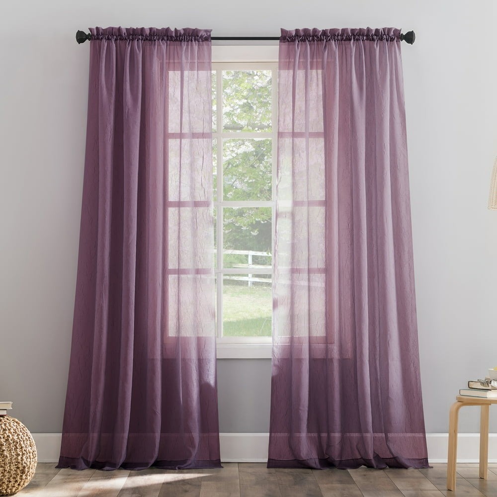 No. 918 Jillian Crushed Voile Sheer Rod Pocket Curtain Panel Pair Purple 51x84